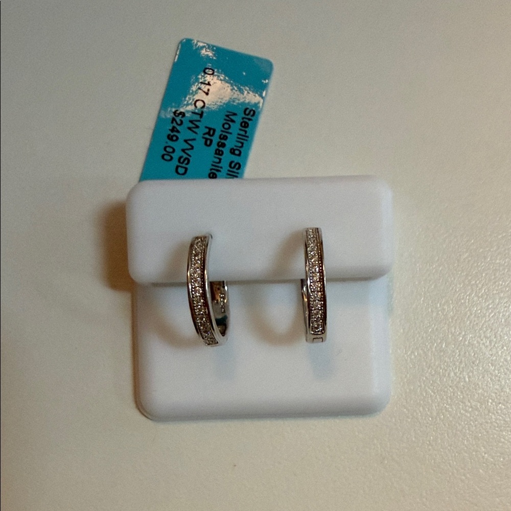 Sterling Silver Pavé Huggie Hoop Earrings Moissanite